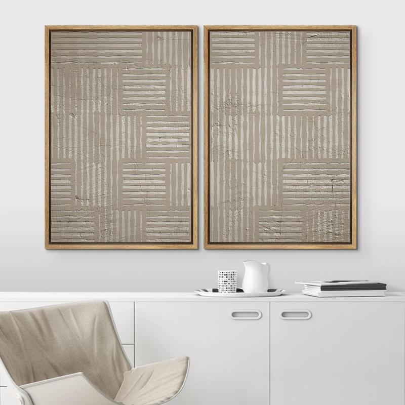 Geometric Tan Square Line Collage Abstract Shapes Illustrations Modern Artwork Bohemian Bedroom, Natural, 36" H x 48" W