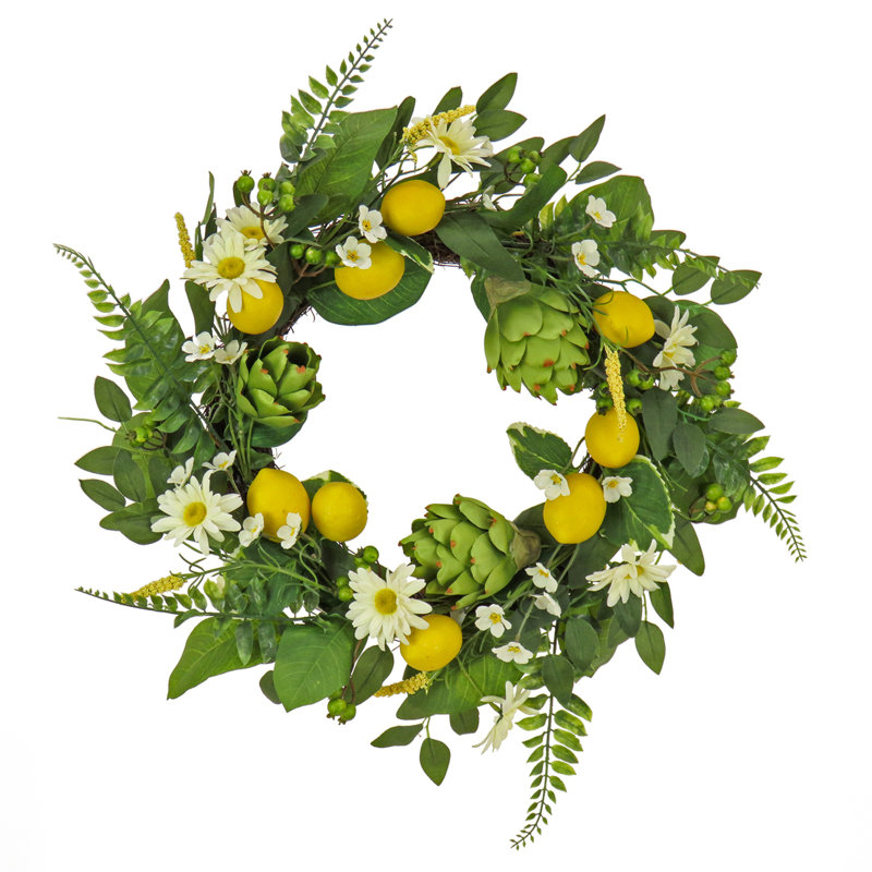 Couronne de 56 cm (22 pouces) avec marguerites, artichauts et citrons
