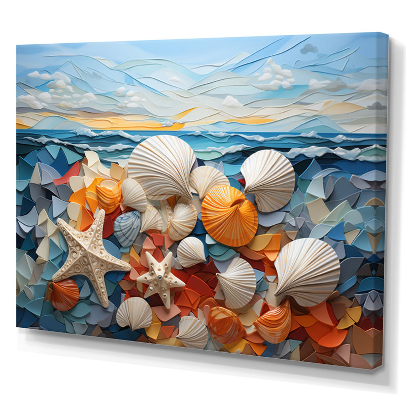 Coquillage sérénité en géométrique I - impression, Toile tendue, H 30 po x l 40 po x P 1,5 po