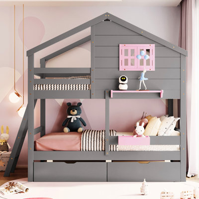 Lit simple superposé au-dessus, blanc avec fenêtre de qualité - Bois massif pour une chambre à coucher