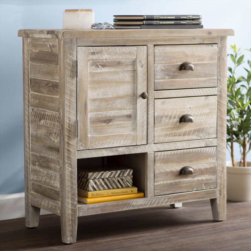 Buffet décoratif 1 porte en bois massif Castile, Gris délavé