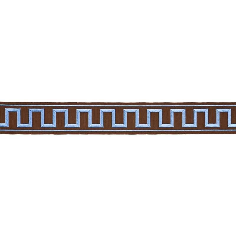 Greek Key Embroidered Tape, Blue/Brown