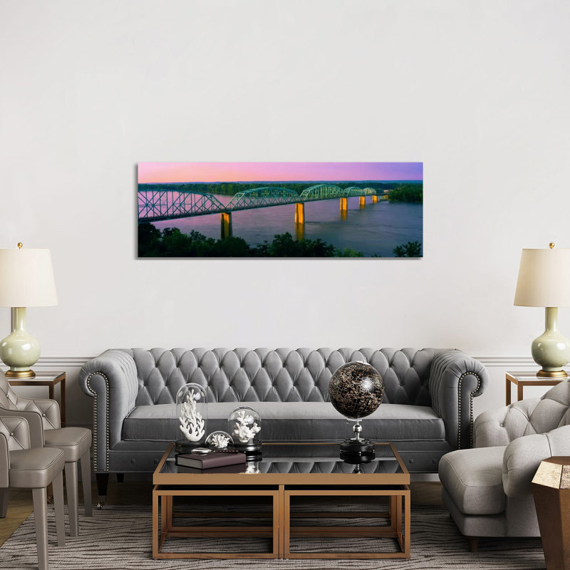 Champ Clark Bridge At Dusk, Louisiana, Missouri, USA by Panoramic Images - Wrapped Canvas Panoramic Print