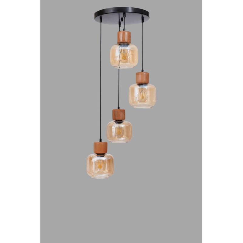Élégant lustre en métal avec hauteur réglable, finition miel et chêne, diamètre de 6,0 po x 5,1 po | 4 x douilles E27 de 40 W maximum (ampoules non incluses) | pour le salon, la salle à manger ou le vestibule | Conception durable conforme à la norme IP20