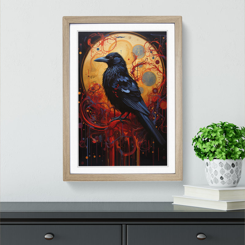 Raven Modern - Single Picture Frame Print on Wood, 64cm H x 46cm W x 2cm D, Oak 