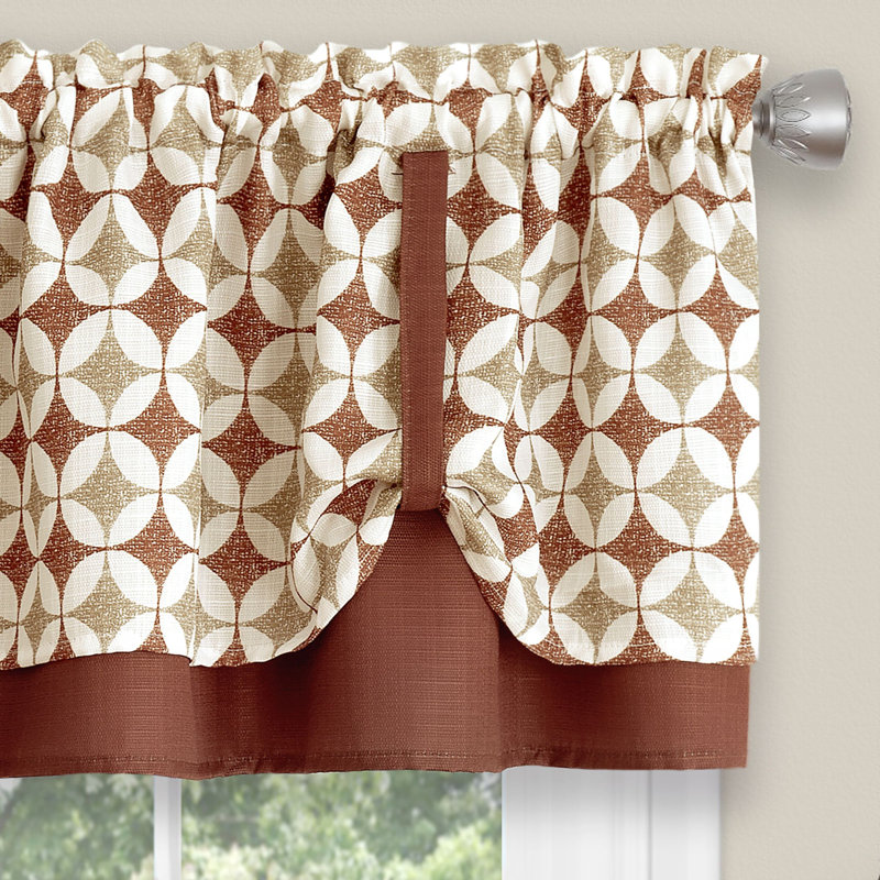 Mortensen Geometric Tailored Kitchen Curtain, Spice/Tan, 58" W x 24" L