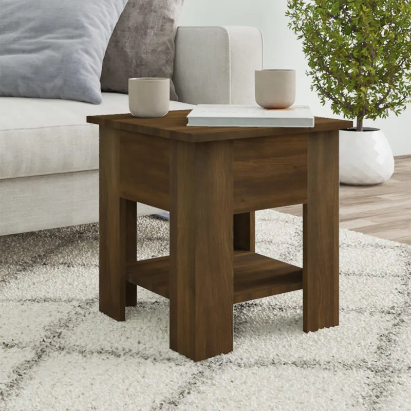 Table de bout en verre avec rangement, Brown oak, 15,7 po x 15,7 po x 16,5 po
