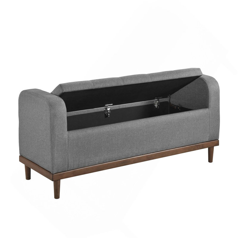 Banc de rangement rembourré Mid-Century, Gris