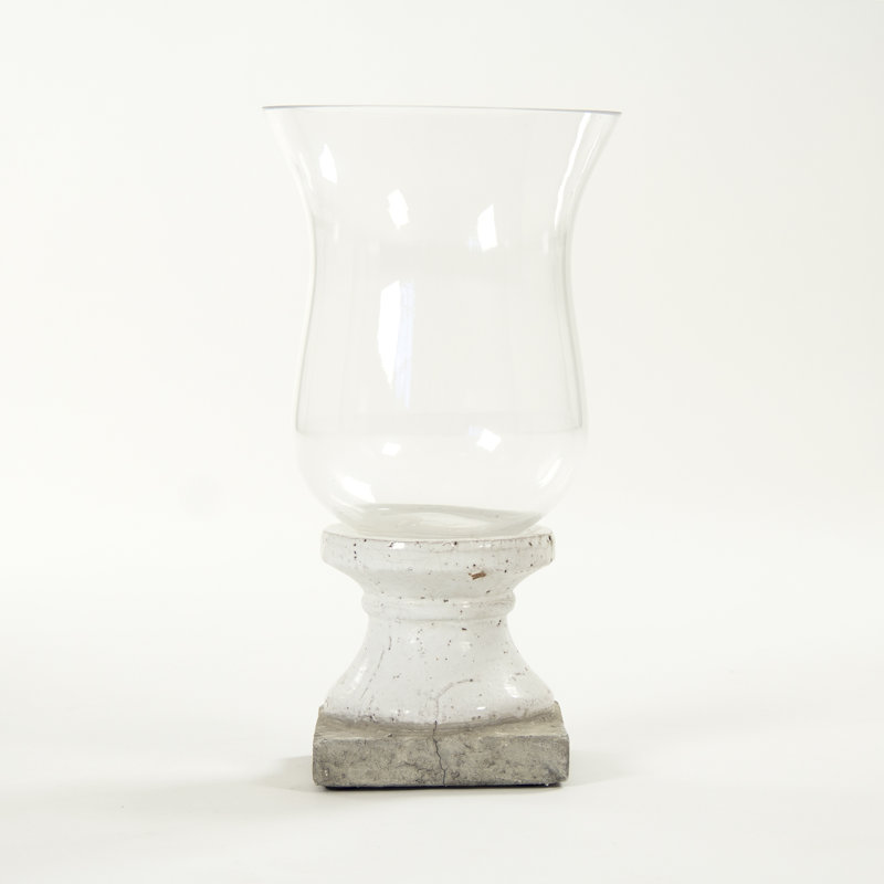 Distressed Off-White Ceramic Bell-Shaped Tabletop Hurricane