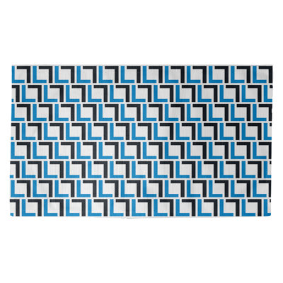 Tapis géométrique bleu / noir / blanc