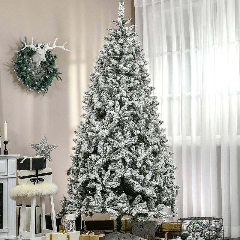 Arbre de Noël artificiel enneigé 7,5 pi avec branches réalistes, H 7,4 po