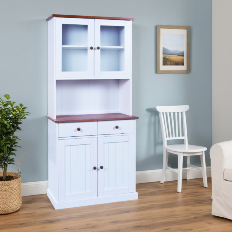 Pierro Hutch Cabinet, White/Sepia/Brown