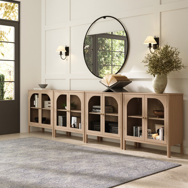 Glass TV Stand, Raw Oak