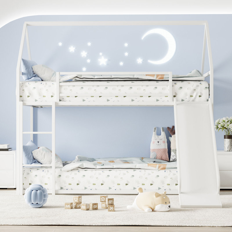Lits simples superposés avec glissière et échelle, Blanc