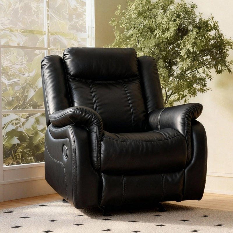 	 35" Faux Leather Recliner Chair – Manual 90°-160° Recline, Compact Design For Living Room, Office, Apartment, Black