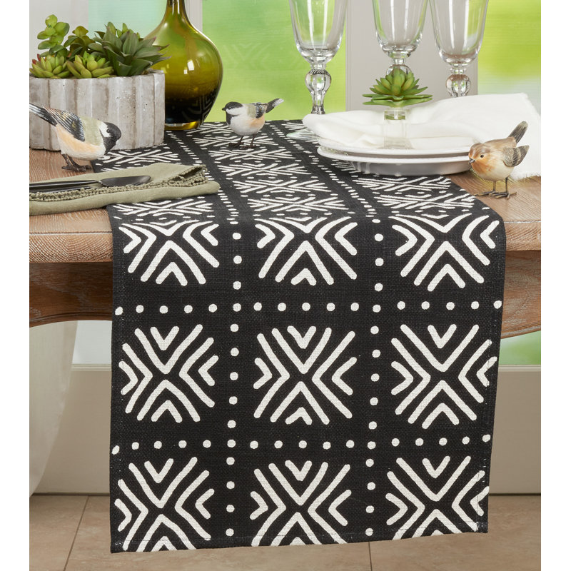 Black and White Cotton Mudcloth Table Runner