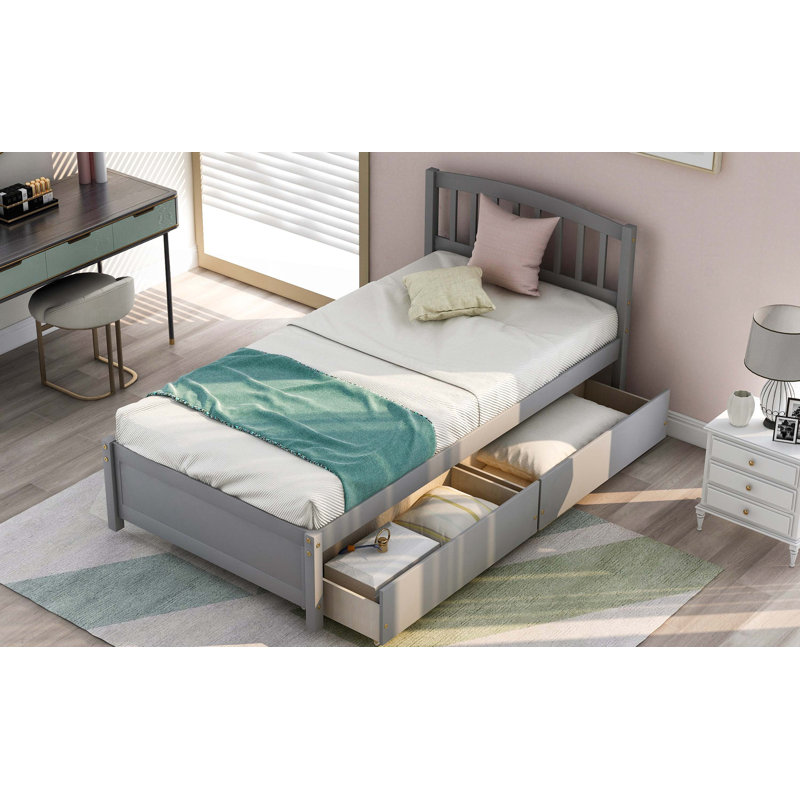 Lit plateforme Artra avec tête de lit, Lit simple, Gris, Trundle