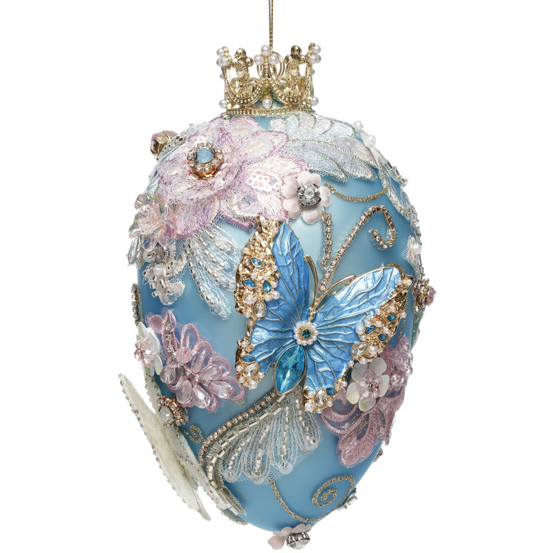 Faberge Jewel Egg Ornament, Blue - 7 Inches