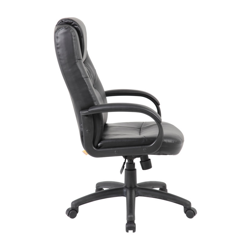 Black High Back Leather Executive Swivel Chair with Fixed Arms