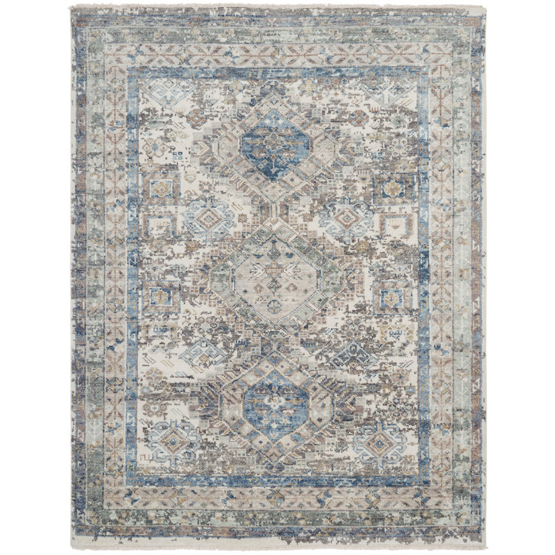 Pepa Hand Knotted Wool Area Rug, Rectangle 10' x 14', Ivory/Gray
