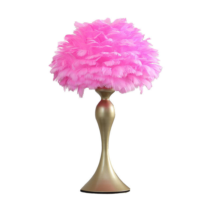 Florann 23.5 Inch Metal Glam Feather Table Lamp, Candlestick, 40W, White