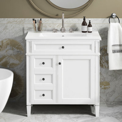 Modern Bathroom Vanity with Sink, 2 Drawers, Tip-Out Drawer, Storage Cabinet