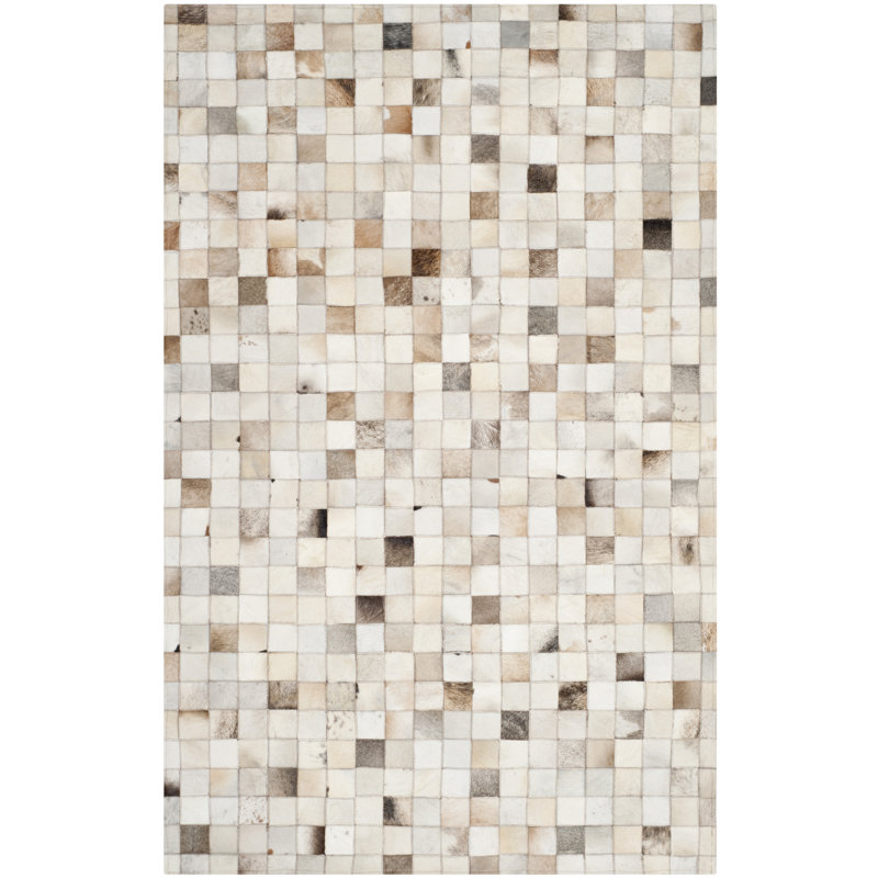 Yasmine Geometric Cowhide Hand Woven Area Rug, Rectangle 122 x 183 cm