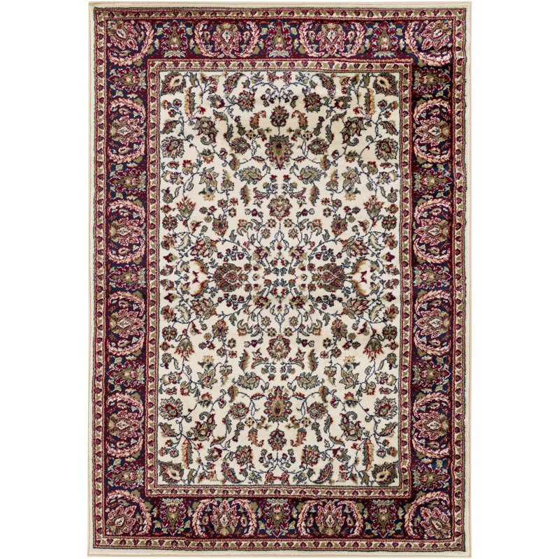 Beardall Polypropylene Oriental Machine Woven Ivory, Burgundy, Navy Blue, and Gold Indoor Area Rug, 4' x 6'