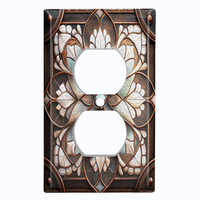 Couvercle de plaque d'interrupteur en métal; Bascule à 3 bandes standard des États-Unis - image imprimée d'un motif de fleurs rustiques en vitrail