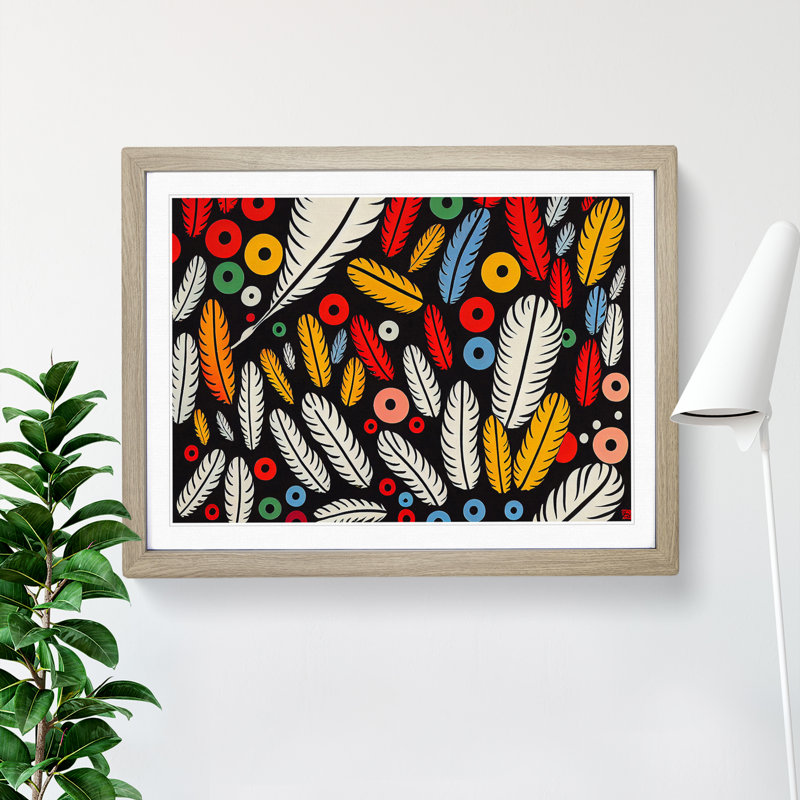 Unusual Bird Feathers Abstract - Framed Print, 25cm H x 34cm W x 2cm D, Oak