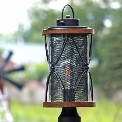 Tête de lanterne câblée 1 lumière H 17 po Inlight avec fini noir et bois de grange Inlight