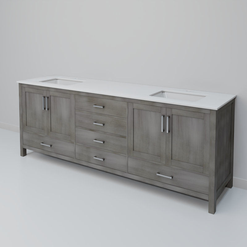 Jacques 80" Double Bathroom Vanity Set, Distressed Gray, White Quartz