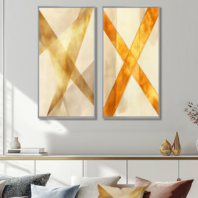 Golden Intersection - ensemble d'art mural abstrait sur toile géométrique 2 pièces