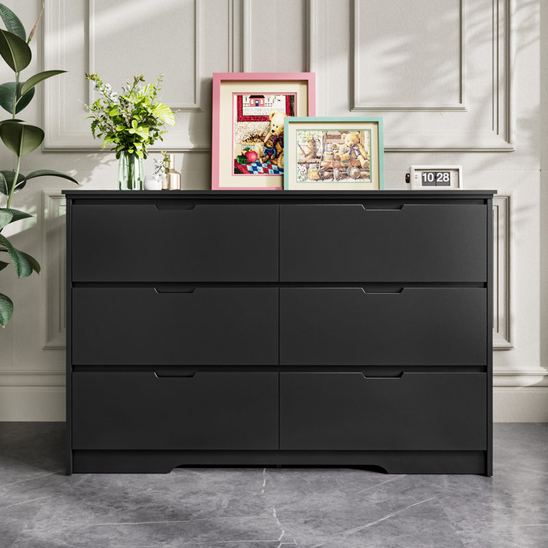 Commode 6 tiroirs Winston Porter, Noir, noir, noir, noir