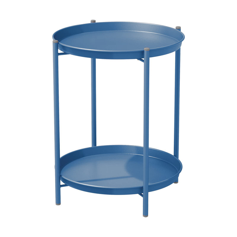 Outdoor Side Table, 2-Tier End Table Round Accent Table, Blue