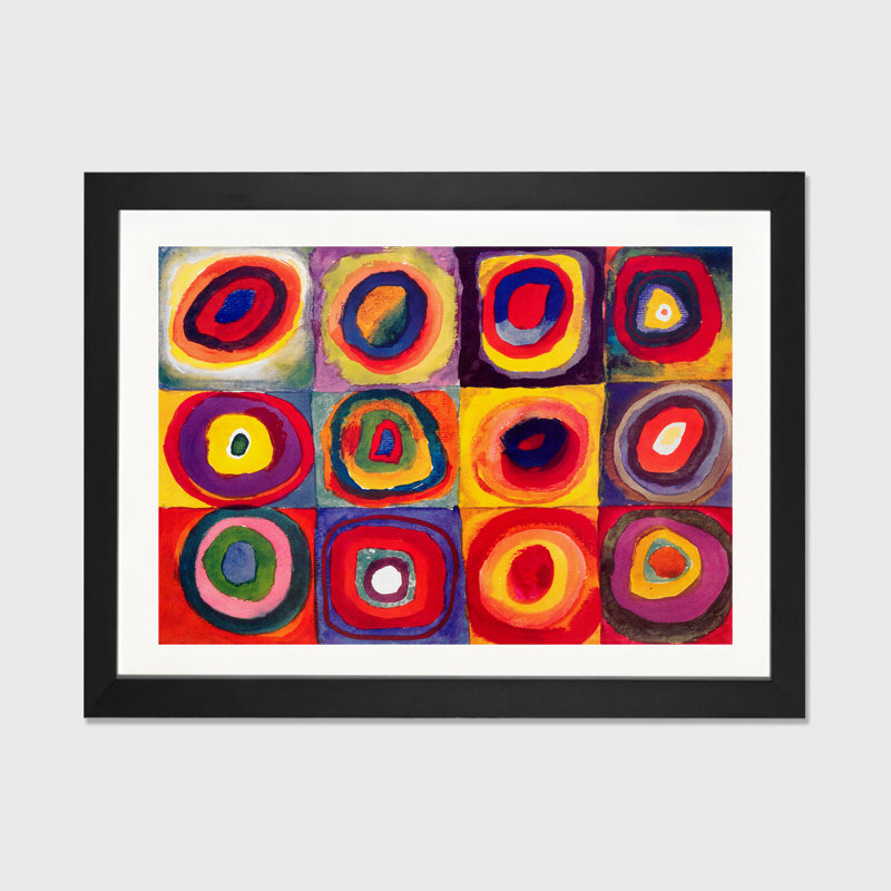 « carrés avec cercles concentriques », reproduction d’impression, H 32 po x l 24 po x P 1 po, Cadre noir