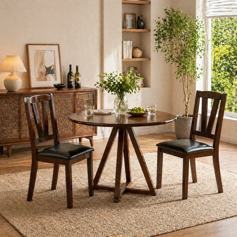 Ensemble de 2 chaises de salle à manger avec cadre rembourré en bois d'hévéa brun