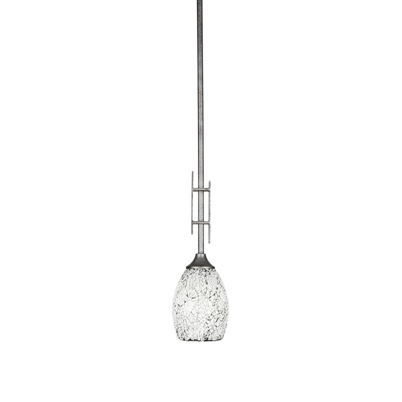Uptowne Stem Hung Mini Pendant Shown In Aged Silver Finish With 5" Black Fusion Glass