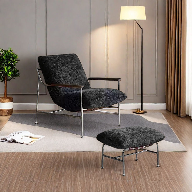 Chaise confortable avec structure en acier, Chenille noir