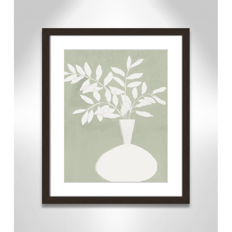«Sage Vase II» par Aria K, L 16 po x H 19 po, Matted Print, Noyer à grain ouvert