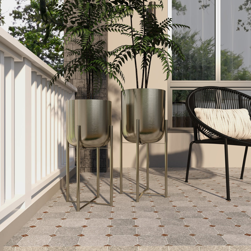 Ensemble de 2 pots de fleurs en dôme d'extérieur pour l'intérieur avec support amovible, Argent
