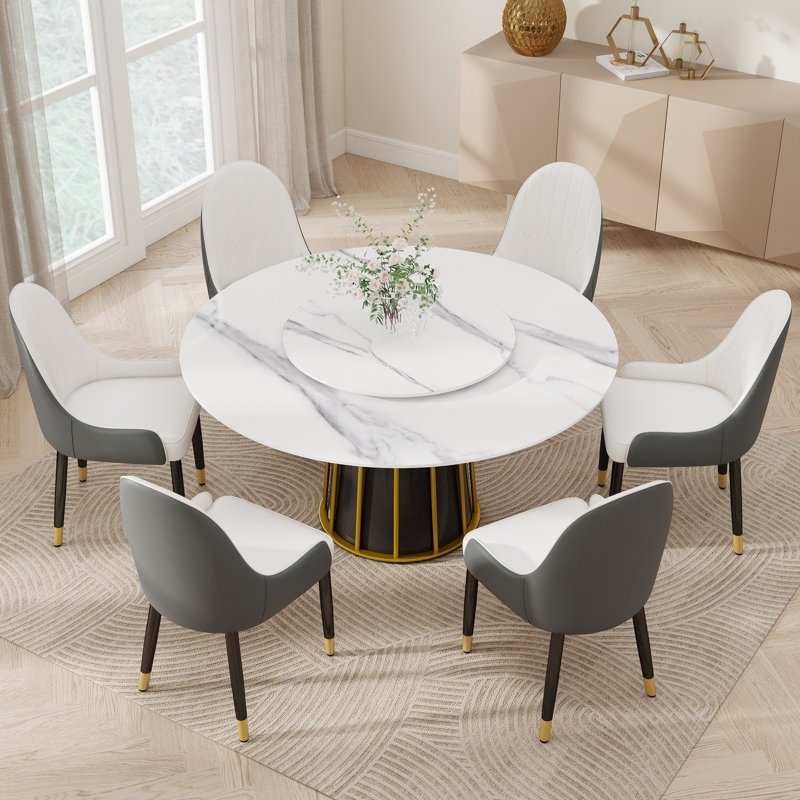 Ensemble de table de salle à manger 7 pièces 59,05 po 7 pièces, White, H 29,53 po x l 59,05 po x P 59,05 po