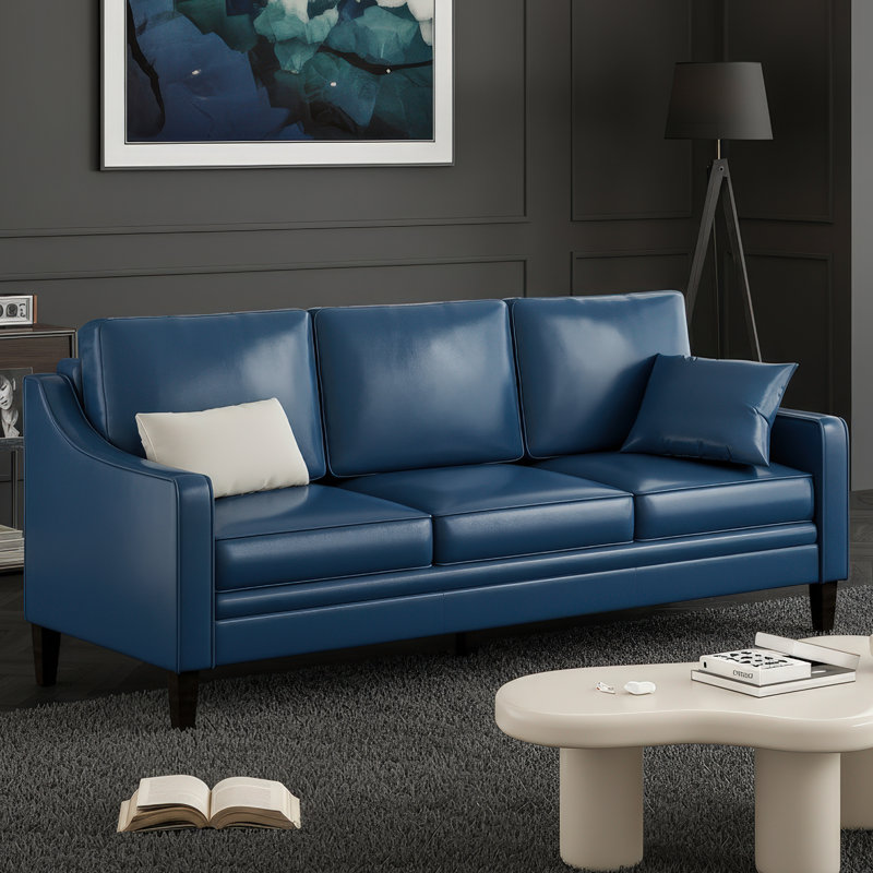 Canapé Mid-Century en similicuir bleu, Bleu