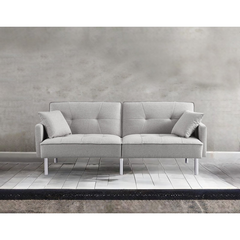 Futon rembourré Greisy, Tissu gris pâle