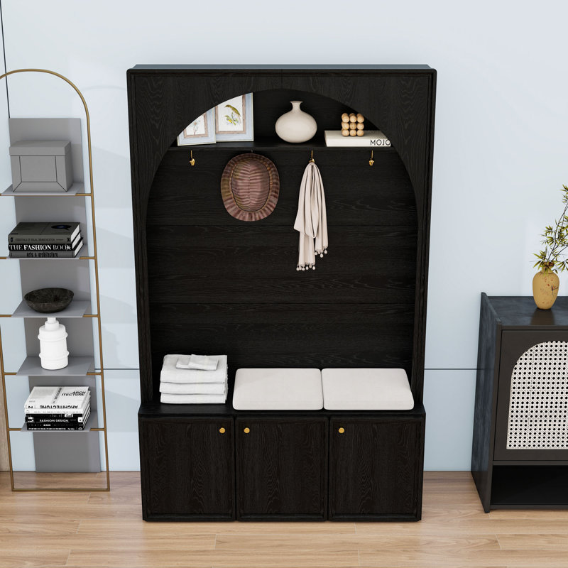 Arbre d'entrée Chic Mudroom avec tablettes réglables et crochets, Noir