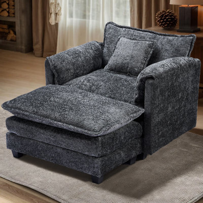 Corporation Plush Single Sofa Accent Chair With Ottoman For Living Room/Bedroom, Modern Couch For Cozy Lounge Chair For Reading by Ebern Designs