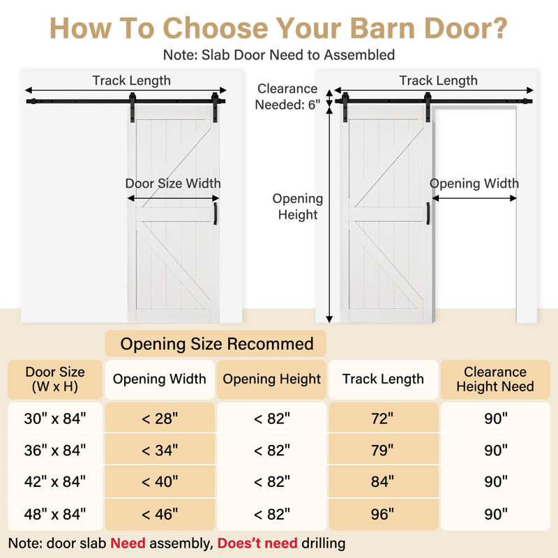 84"H × 48"W Modern K Shape Primed Sliding Barn Door with Installation Hardware Kit, 48" x 84", Standard Barn Door Hardware