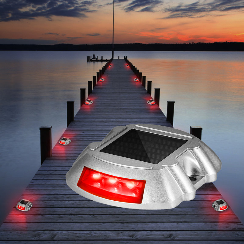 Solar Red LED Pathway Lights with Aluminum Shell, Set of 4