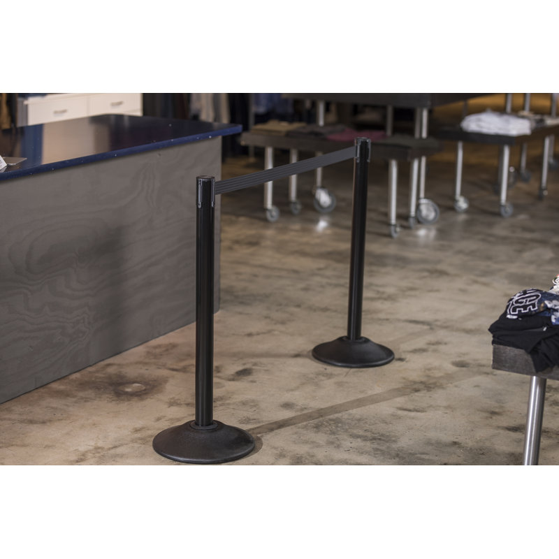 Black Heavy Duty Steel Stanchion with 7.5-Foot Retractable Belt