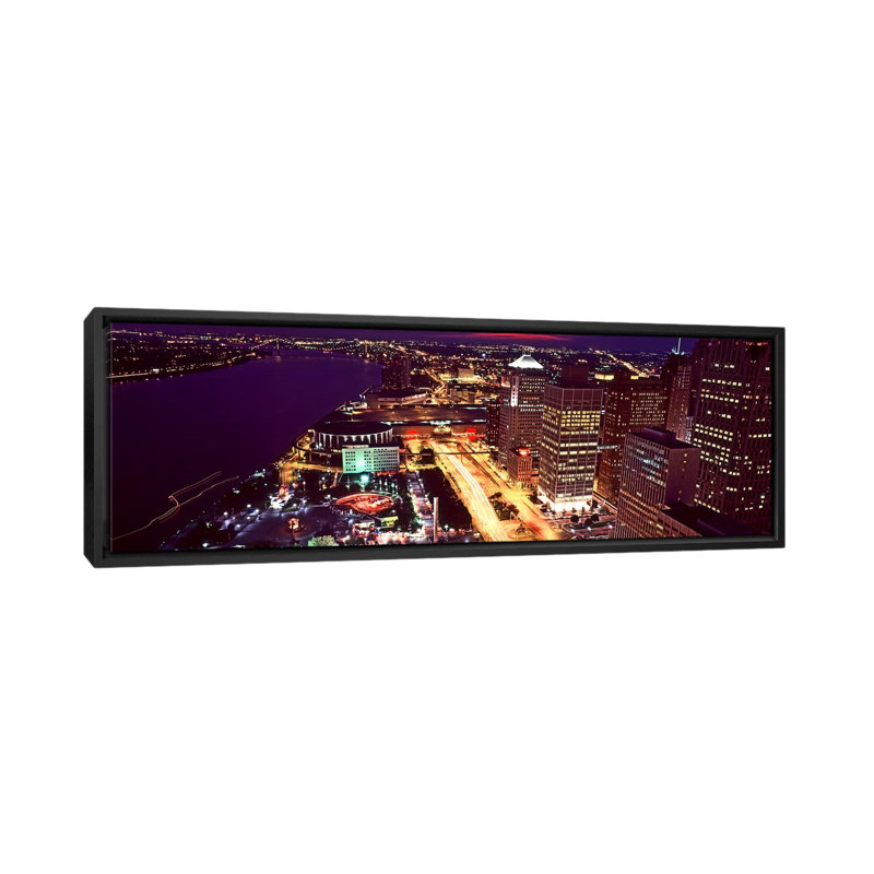 «Buildings Lit Up at Night Detroit, Michigan» par Panoramic Images - reproduction de photo panoramique sur toile tendue